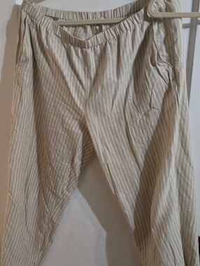 Large Striped Eileen Fisher Linen Blend Pants Lagenlook Wide Leg